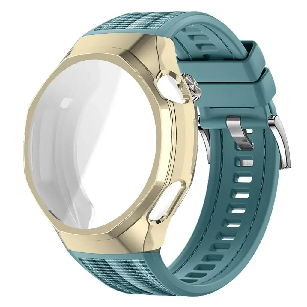 TPU Case+Strap For Huawei GT6 Pro 46mm Soft Silicone+Nylon Woven Bracelet Band With TPU Protector Bumper Shell Cover Qme Blue-G For GT6 Pro 46mm