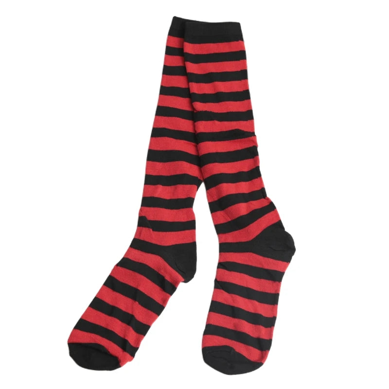 Women Black White Stripe Knee Socks Sweet Lolita Harajuku Stocking Qme Red One Size