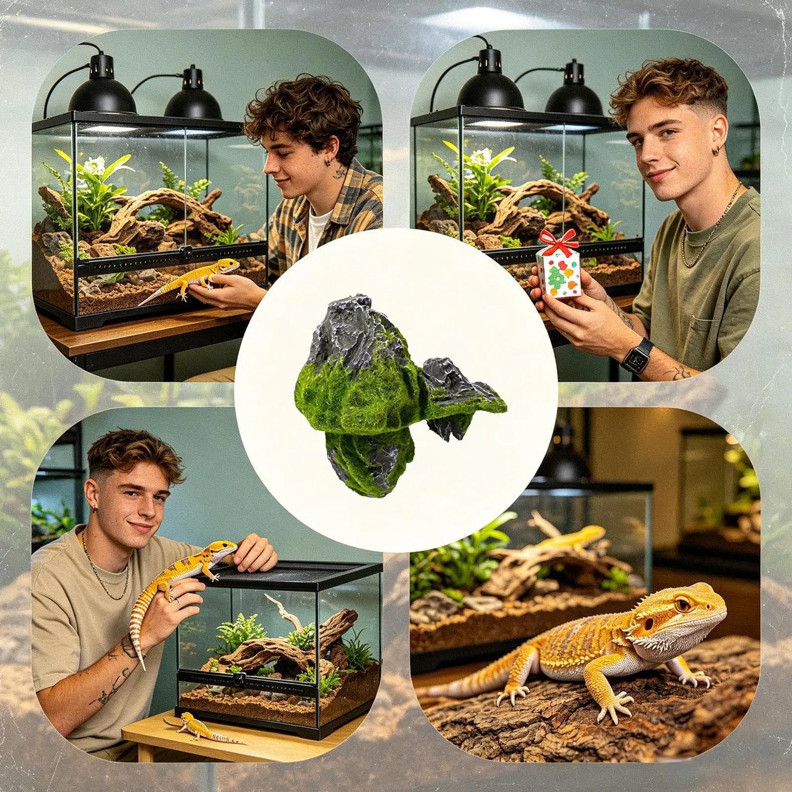 Reptile Rocks 2 Realistic Moss Climbing Habitat 3D Floating Suction Qme