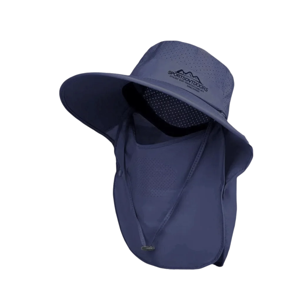 UV Protection Large Brimmed Sun Hat Breathable Face Shield Neck Flap Fisherman Hat Waterproof Polyester Outdoor Bucket Hat Qme Navy