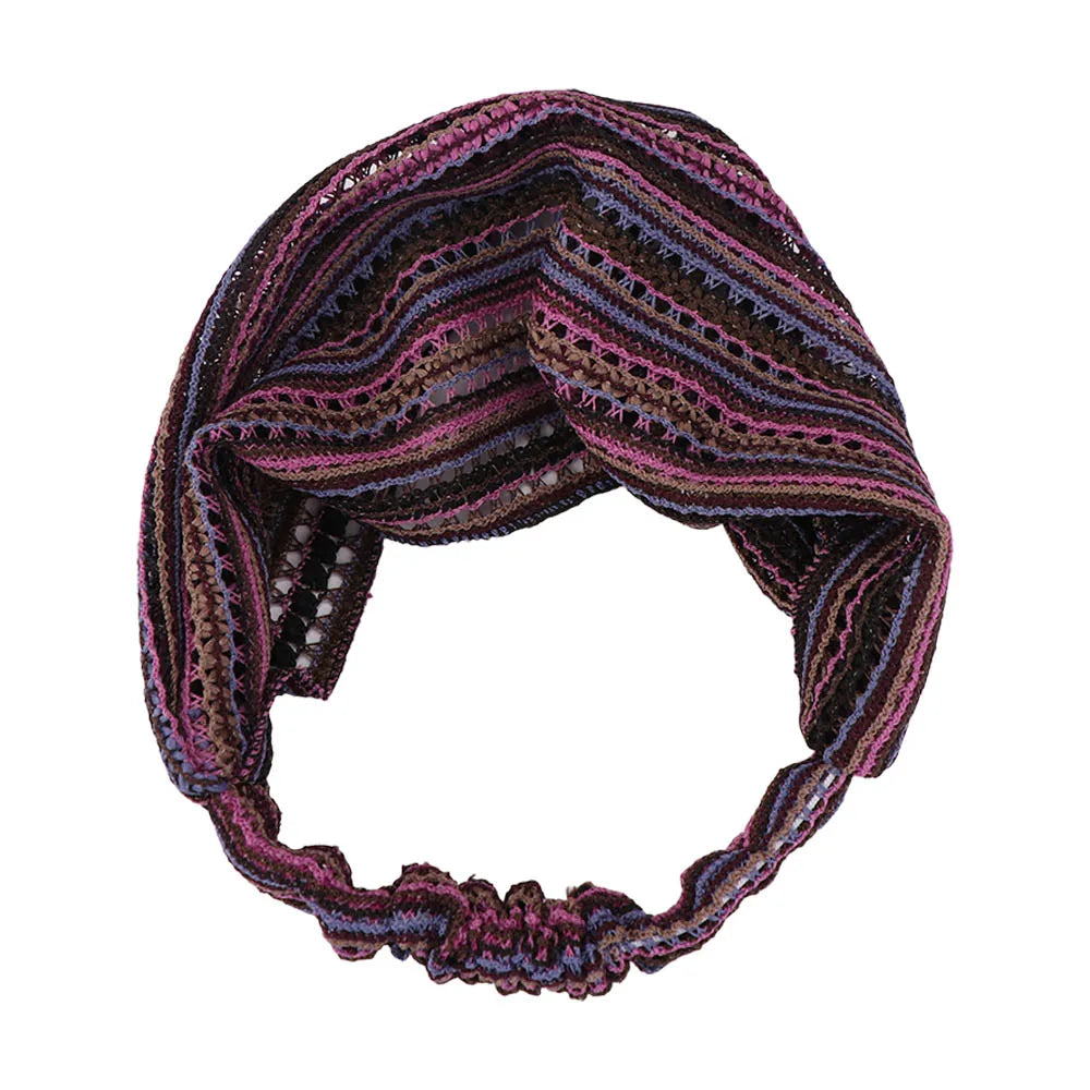 Retro Pearl Women Head Wraps Multicolor Wide-brimmed Turban Headband Qme purple