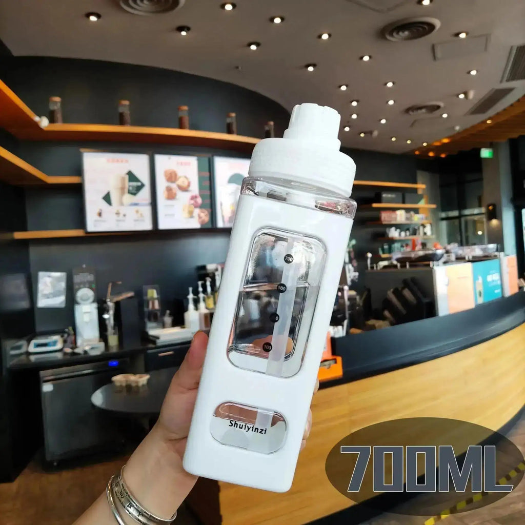 700 Outdoor Water Bottle Straw Clear Scale Sport Plastic Portable Qme 700ML White