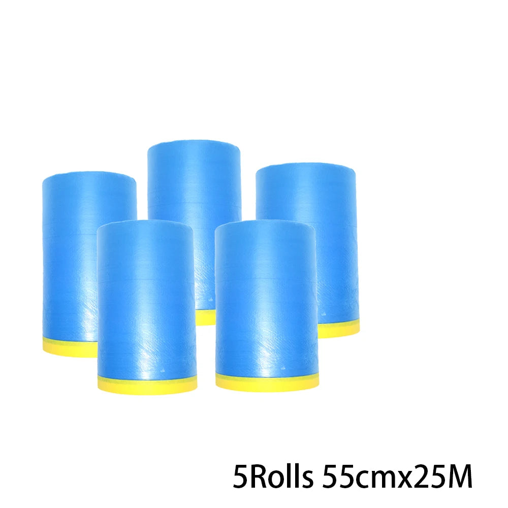 5 Rolls Masking Film for Painting Pre-Taped Drop Cloth PE Film Automotive Paint Coverage Sheet for Kitchen Fume Furniture Dust Qme 5 Rolls 2