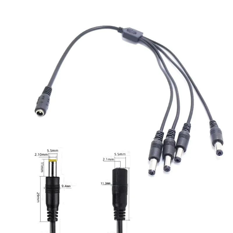 5pcs DC Power Y Splitter Adapter 5.5mmx2.1mm 1 Female to 2/4 Male Wire Plug for Security CCTV Camera Router LED Modem Qme