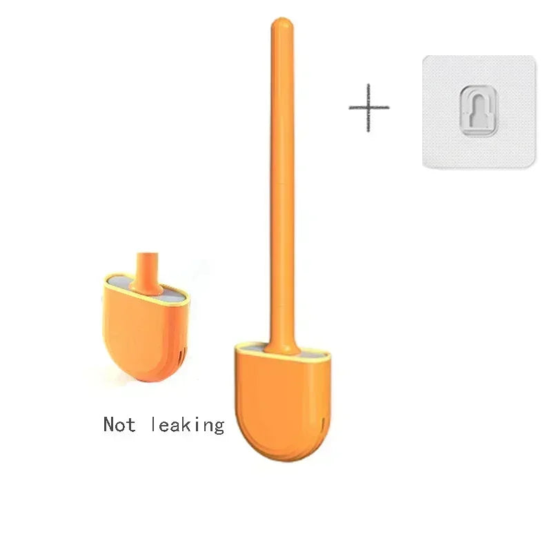 Wall Mounted Silicone Toilet Brush Set Flexible Flat Head Toilet Bowl Cleaner Brush for WC Bathroom Cleaning Dead Ends & Corners Qme Orange