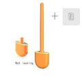 Wall Mounted Silicone Toilet Brush Set Flexible Flat Head Toilet Bowl Cleaner Brush for WC Bathroom Cleaning Dead Ends & Corners Qme Orange