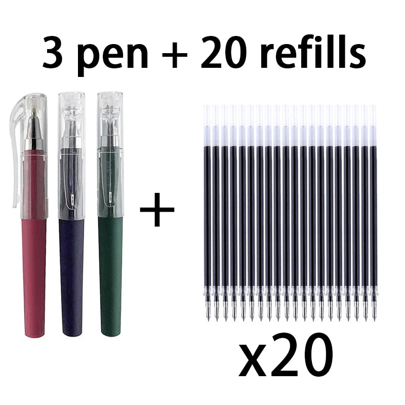 Black 0.5MM Gel Pen refills Set Mini Portable For Business Signature Students Exams Office Stationery Qme 3 Pen 20 refills F