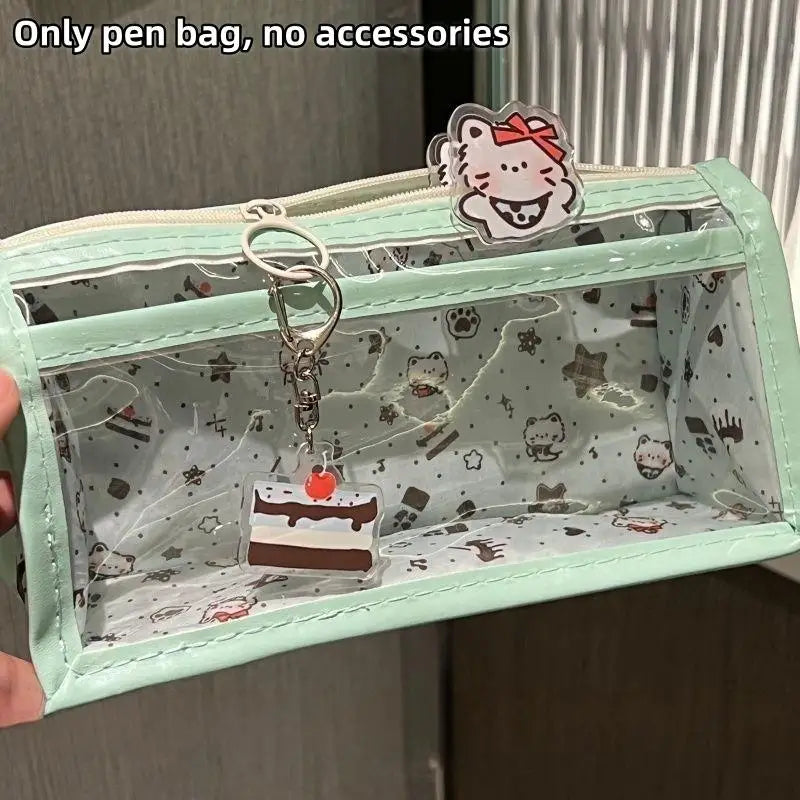 Transparent Pencil Case Durable PVC Material Large Capacity Zipper Qme B