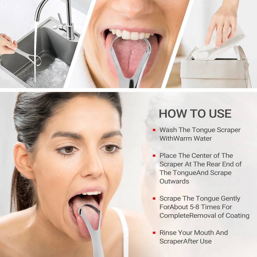 Stainless Steel Tongue Scraper Cleaner Fresh Breath Cleaning Coated Qme