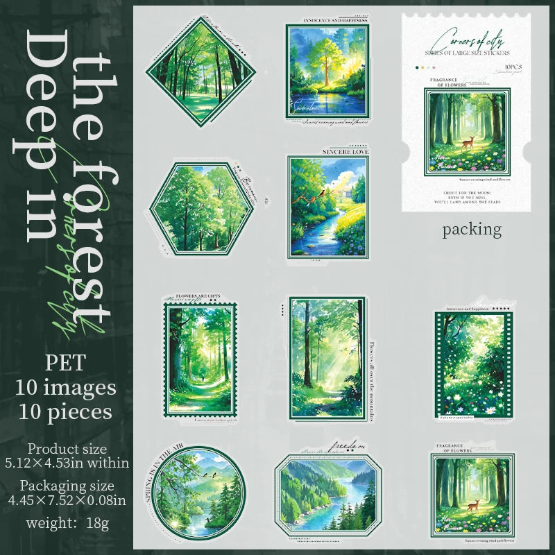 10 pcs/pack Night view of the city Theme PET Sticker Pack DIY Scrapbooking Collage Diary Aesthetics Decor Stationery Stickers Qme C