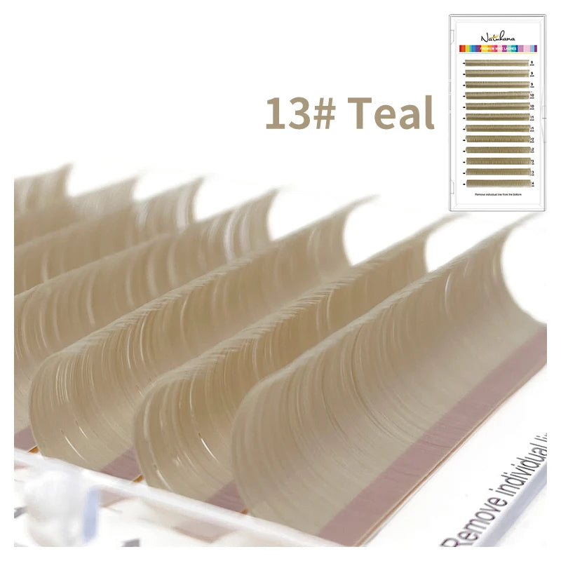 NATUHANA Colored Eyelash Extension Individual Colorful Lash Makeup Qme Teal L 0.07mm|Mix 12Rows