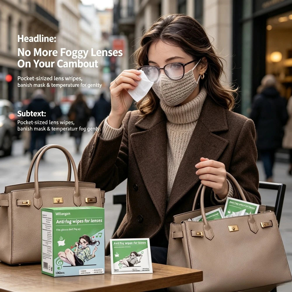 Anti-fog Wipes for Glasses, Universal for Glasses/Helmet Visors, Long-lasting Anti-fog Without Blurring, Streak-free Wiping Qme