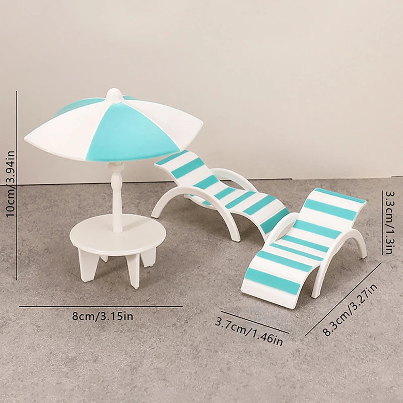 Mini Sun Umbrella Double Beach Chair Miniature Handicrafts Toy House Qme