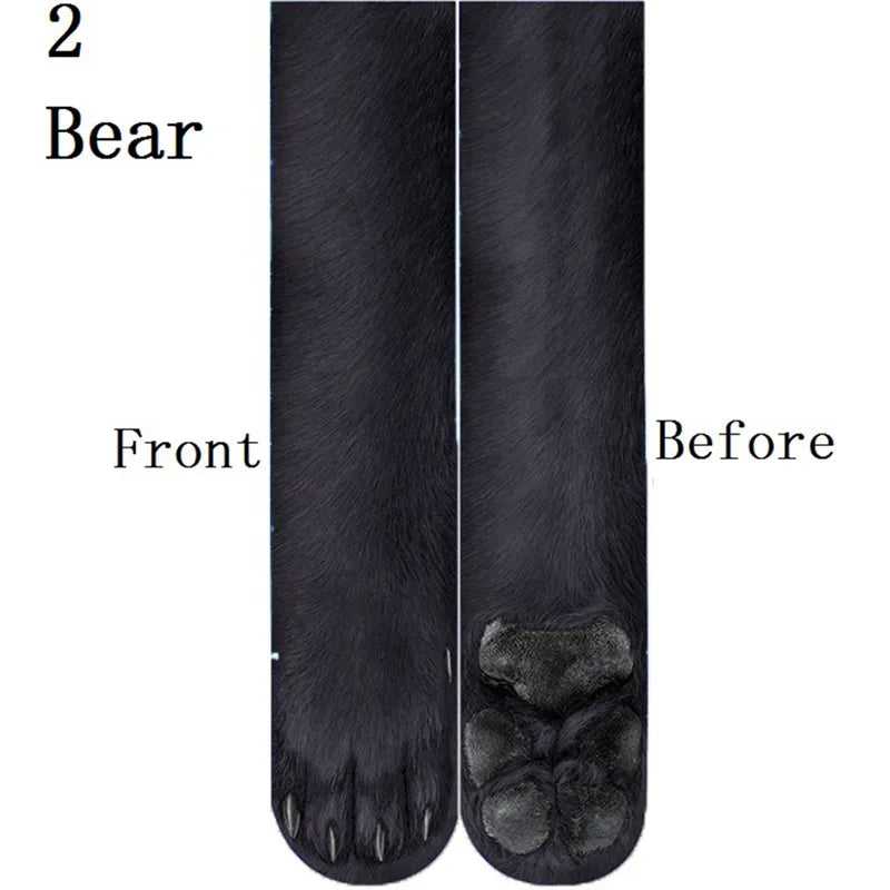 Funny Animal Paw Socks Cat Tiger Leg Toe Men Women Party Outdoor Qme style2 One Size