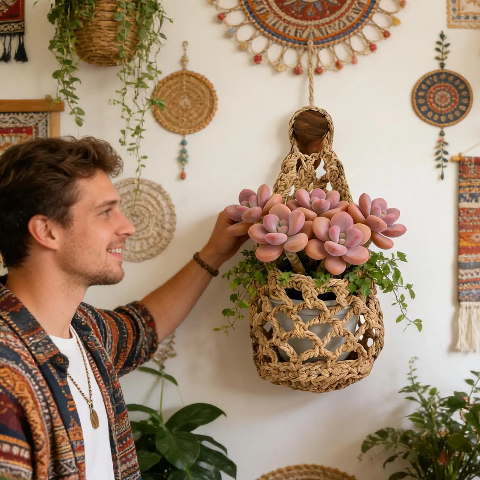 Macrame Plant Hanger Cotton Woven Decorative Space Saving Boho Flower Qme