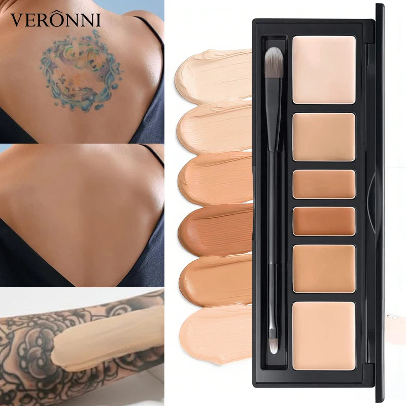 VERONNI 6 Colors Concealer Palette Full Coverage Waterproof Long Qme