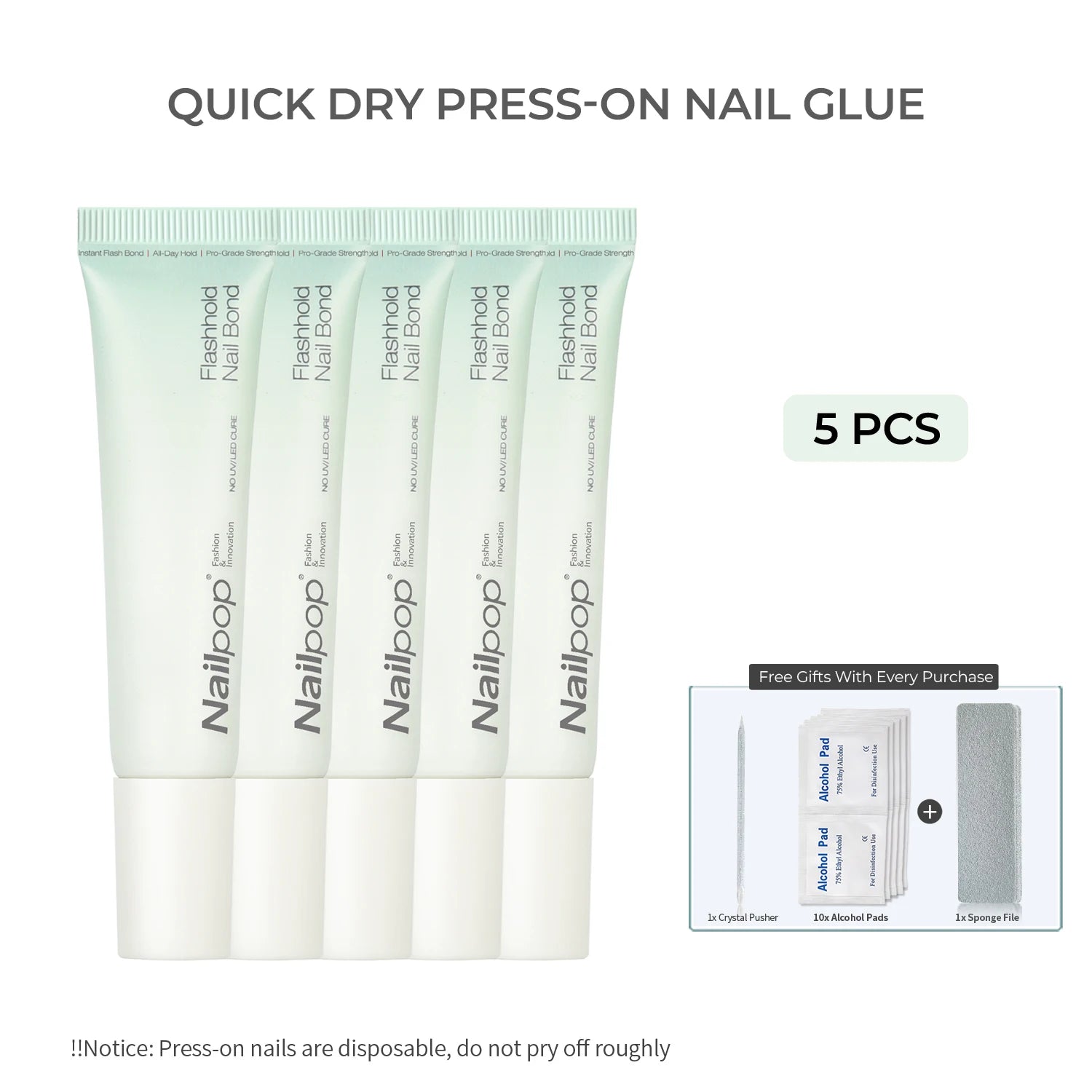 Nailpop Bond Adhesive Strong Press Nails Quick Dry Plant Based Qme N-Bond 5pcs