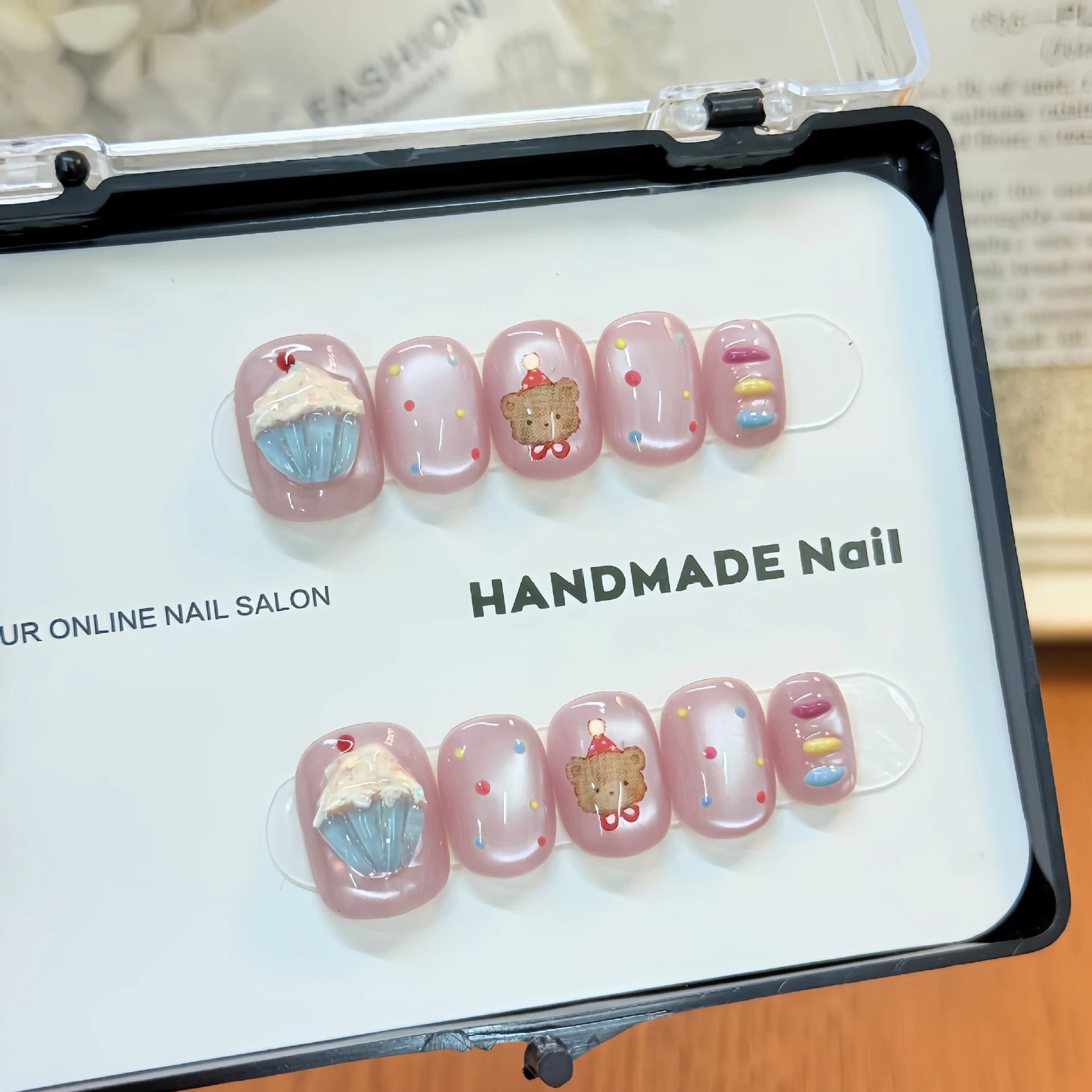 Handmade Press Nails Rainbow Gradient Cat's Eye Polka Dot Designs Qme GJ-CDJ-ZB235-S