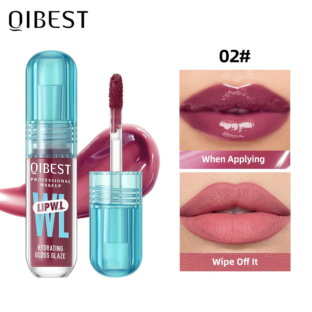 QIBEST Crystal Lip Gloss Mirror Watery Lip Glaze Long Lasting Moisturizing Lip Balm Plumping Gloss Oil Hydrating Makeup Lip Tint Qme 02
