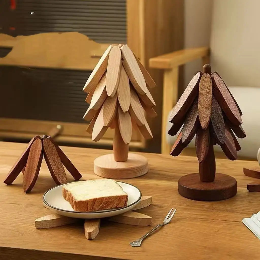 Tree Shaped Solid Wood Trivet Temp Resistant Table Mat Anti-scald Pot Qme