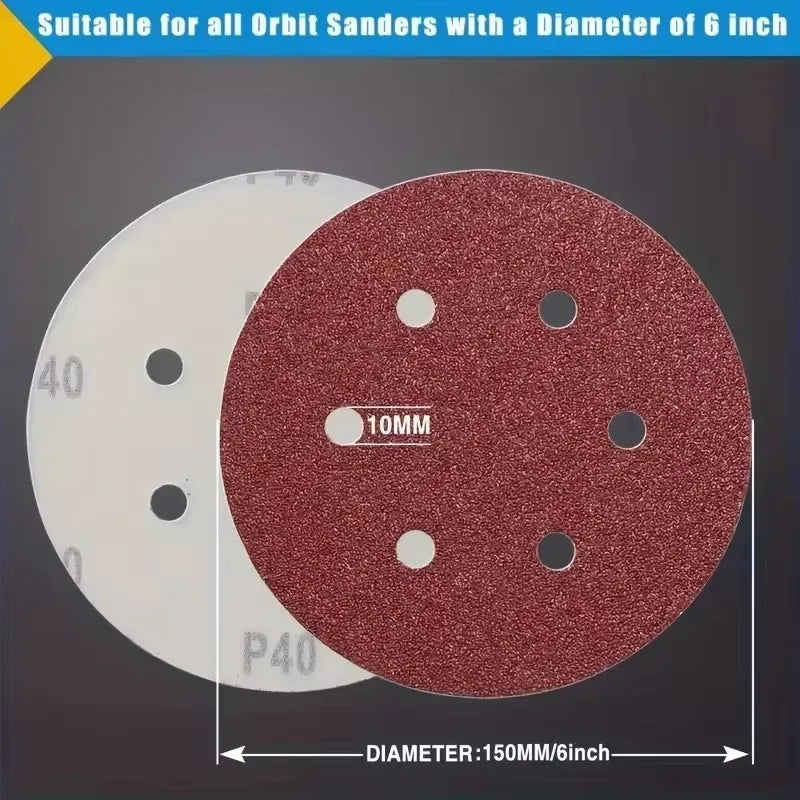 10 pieces 6 inch 6 hole 150MM sanding sheet 60-600gravel flocking sandpaper track sander hook ring sandpaper Qme 10pcs 600