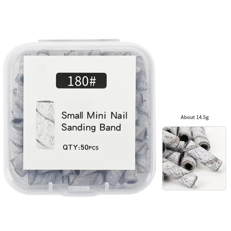 50/100Pcs 3mm Mini White Sanding Bands Stainless Steel Nail Drill Bits Mandrel Electric Manicure Accessories Tool Qme 50pcs Grits 180