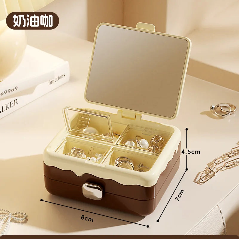 Portable Jewelry Organizer Mini Earring Necklace Ring Storage Box Jewelry Storage Case Small Accessory Organizer for Home Travel Qme Y-SCCoffee