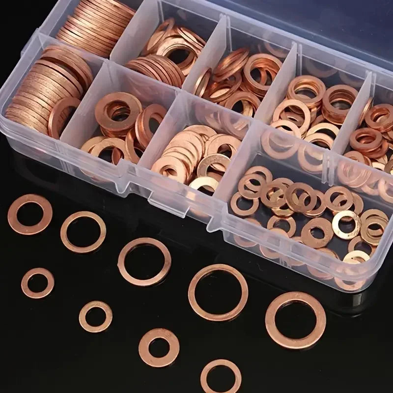 100 PCS Of Copper Washers, Washers, Nuts, And Bolts, With Box M4/M5/M6/M8/M10/M12/M14 Seal Combination Kit For Oil Pan Plugs Qme
