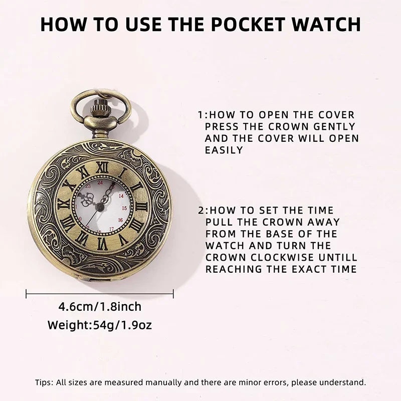 2026 Vintage Bronze Romantic English Vintage Classic Pattern Pocket Watch Roman Numerals Antique Pocket Watch Father's Day Gift Qme