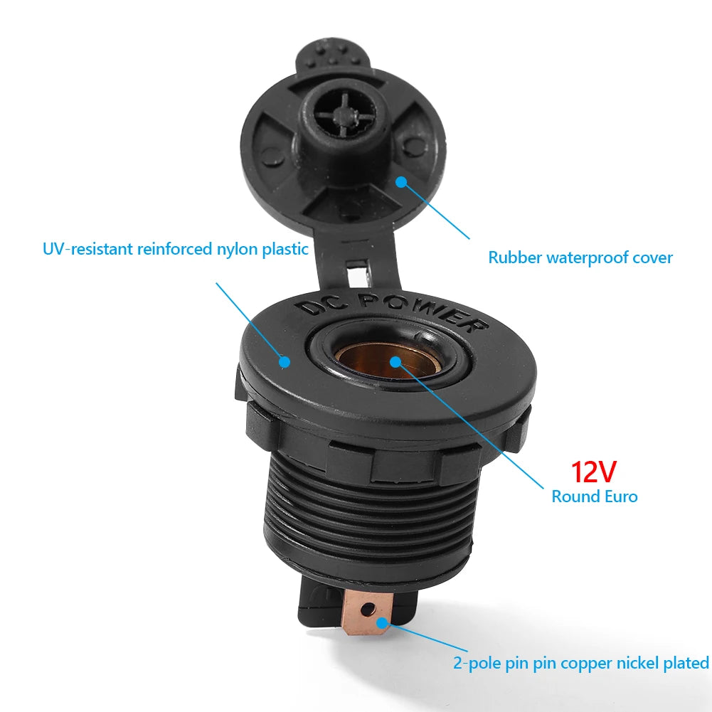 Car 12V DIN Socket Panel Mount with Weather Cap for Car Boat Marine Motorcycle UTV Automobiles Parts Qme