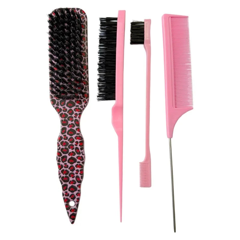 Professional Pointed Tail Comb Nylon Bristles Anti Static Precise Qme Pink leopard print
