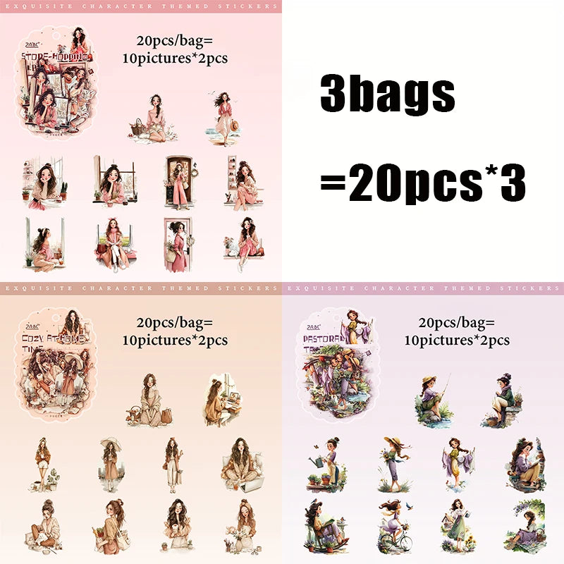 Vintage Pastoral Girl Sticker Pack, Relaxing Healing Aesthetic, Must-Have for Collage Artists, Perfect for Gifting Collecting Qme B