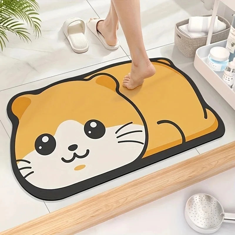 Home Clean Diatom Super Absorbent Bathroom Mat Cartoon Non-Slip Mud Toilet Pad Quick-Drying Bath Mat Floor Mat Qme 2pcs Random 400MMx600MM