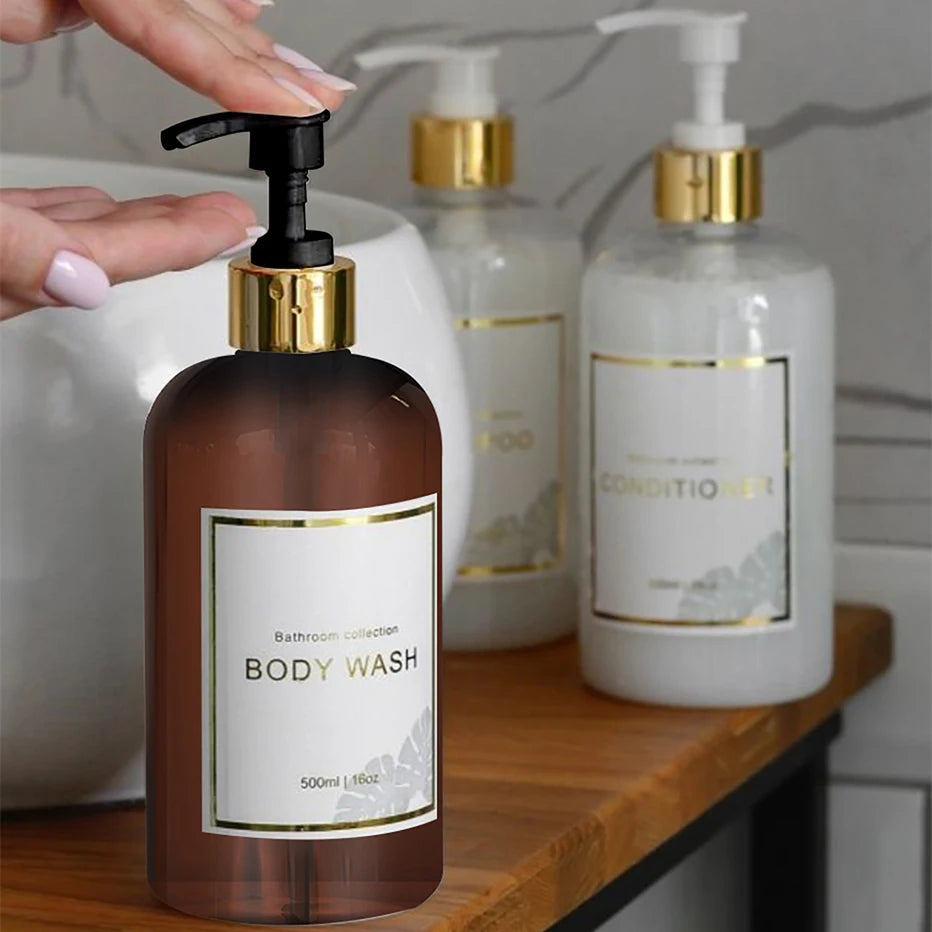 3pcs Bathroom Shower Dispenser Set Refillable Pump Clear Shampoo Conditioner Body Wash Dispenser Bath Soap Bottle Qme