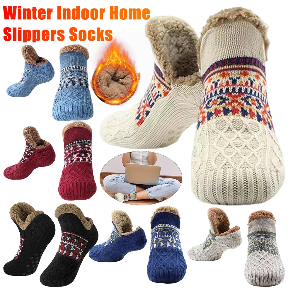 Thickened Floor Socks Women Men Home Slippers Socks Non Slip Knitted Carpet Sock Winter Thermal Sleeping Socks Christmas Gifts Qme