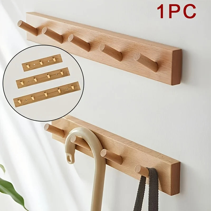 Natural Wood Wall Mounted Coat Rack, Multi-hook Hanger for Clothes & Bags Qme