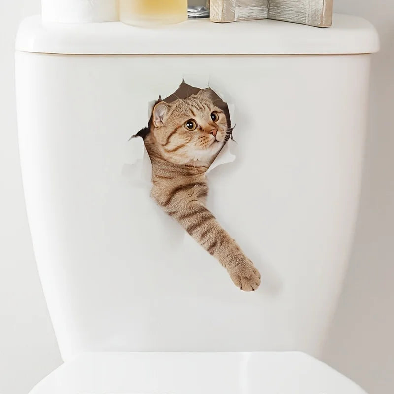 Cartoon Cat Toilet Sticker Bathroom Beauty Decoration Cover Qme MULTI