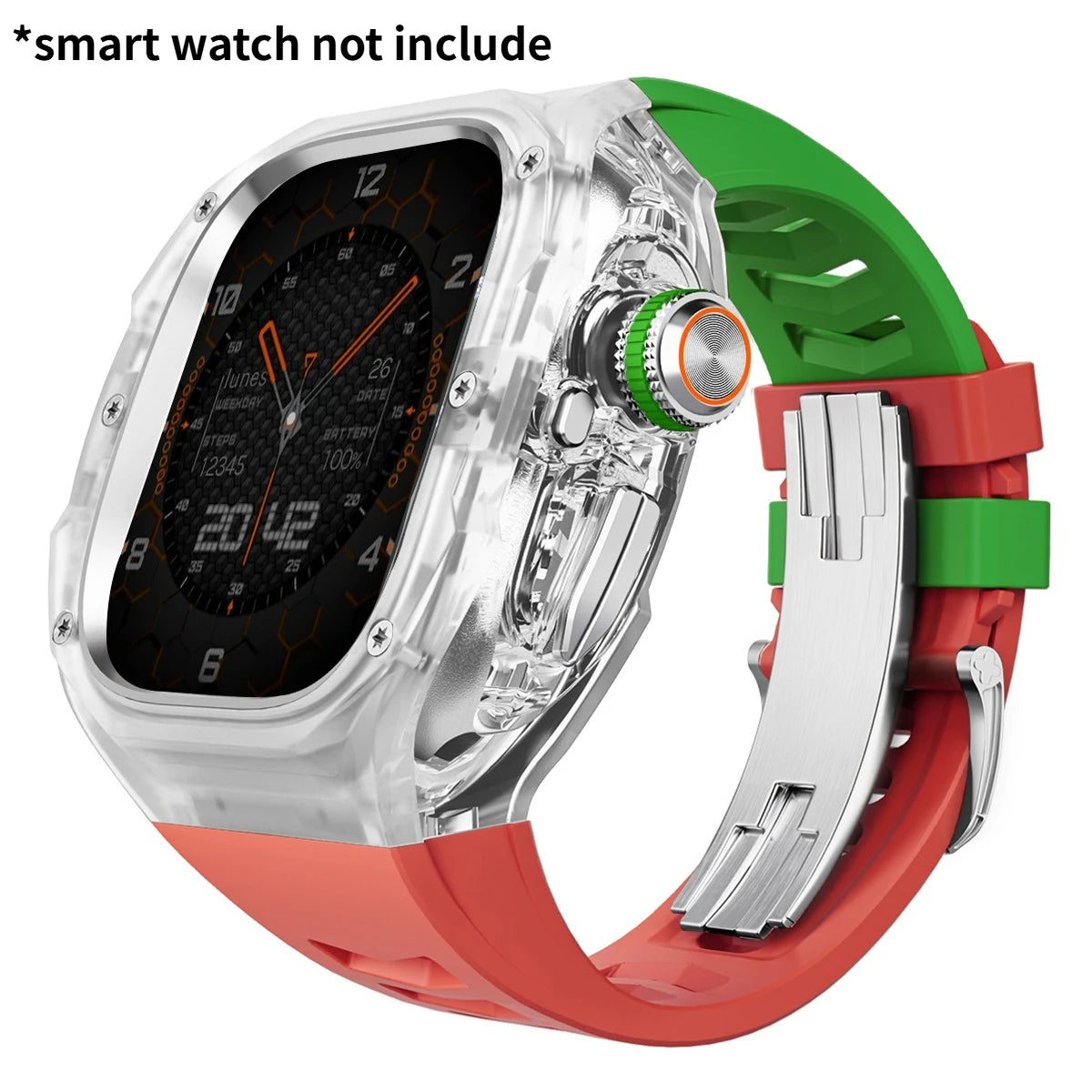 Refit Mod For Apple Watch Ultra 3/2 49mm Transparent Case Silicone Band Refit Kit For iWatch Series 11 Metal Butterfly Buckle Qme RGrTrS 49mm-For ultra 3 2 1