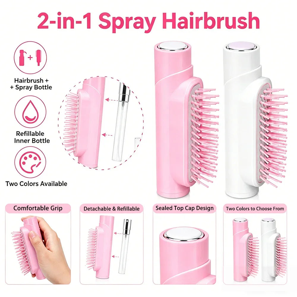Portable 1 Spray Comb Built Bottle Hydrating Hairbrush Soft Round Qme