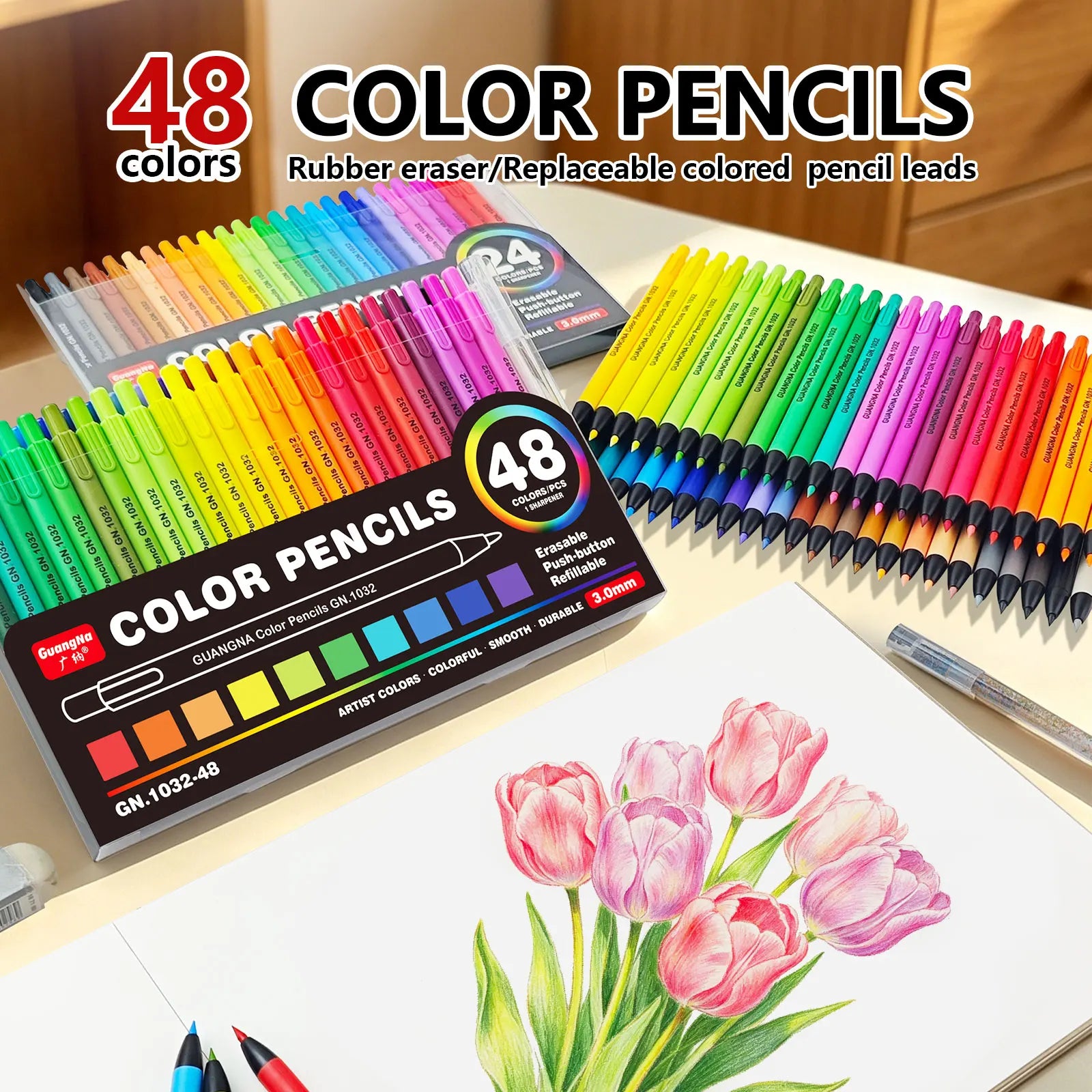 GN 24/48 Colors Retractable Erasable Colored Pencils Set Student Drawing Pencils for Coloring Classroom DIY Art Craft Supplies Qme