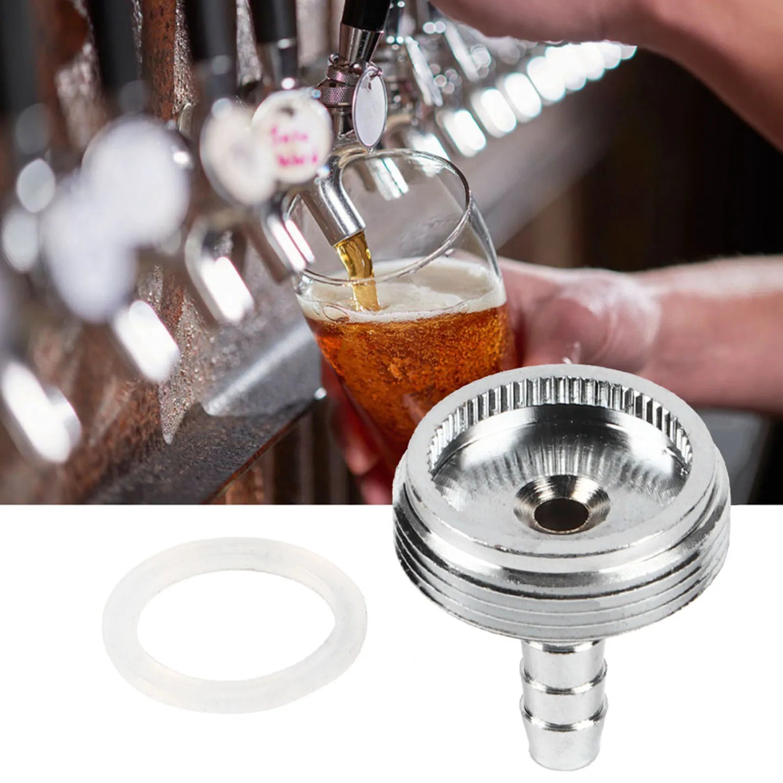 Beer Tap Faucet Cleaning Adapter Attachment with Gasket 1/4 Stainless Steel Beer Faucet Adapter Kitchen Bar Accessories Qme