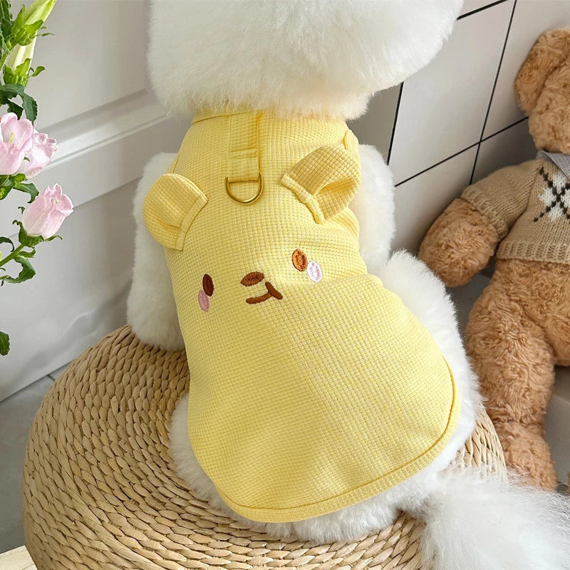 Cute Pet Vest Breathable Waffle Knit Soft Comfortable Traction Buckle Qme