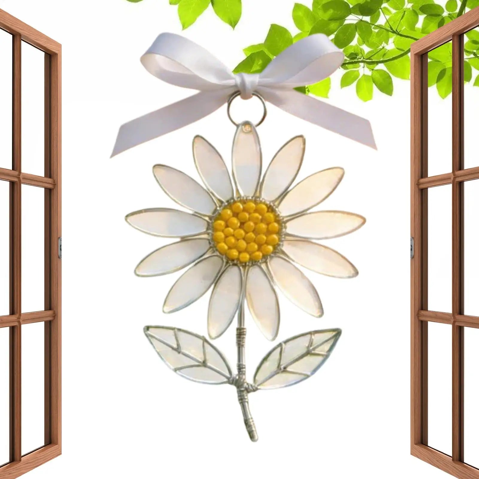 Flower Suncatcher Acrylic Metal Flower Pendant Stained Suncatcher Hanging Ornaments for Wall Balcony Garden Porch Living Room Qme
