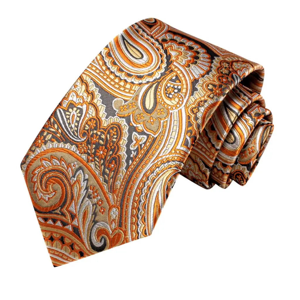 Hi-tie Designer Tie Men Orange Grey Paisley 2023 Fashion Silk Wedding Qme