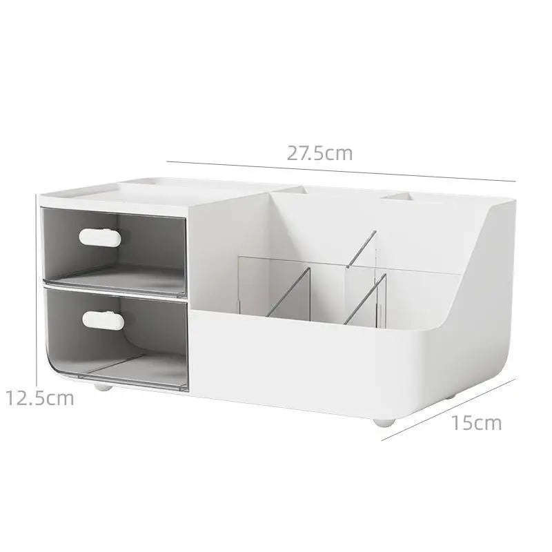Large Capacity Multifunctional Desk Organizer With 2 Transparent Drawers, Desktop Office Supplies Storage Pen Holder For School Qme B