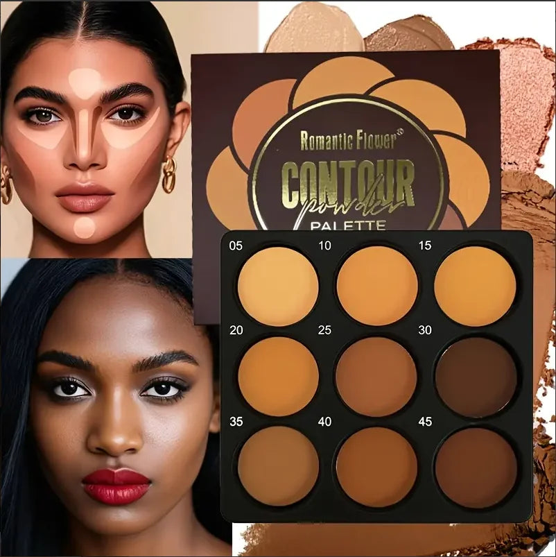 9-Color Waterproof Contour Concealer Matte Palette Medium to Deep Shades 3D Sculpting Oil Control Long Lasting Wear Makeup Qme