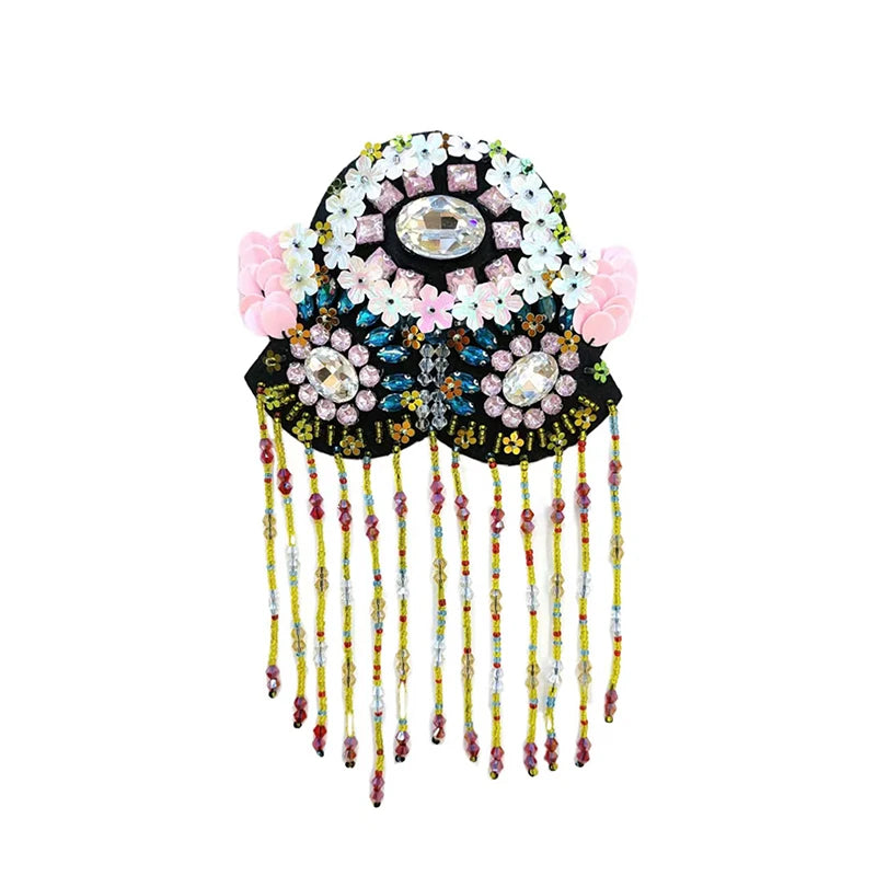 Epaulette Brooch Pin Bead Long Tassel Chain Electroplating Decor DIY Men Women Bling Epaulette Clothing Shoulder Jewelry Qme Multicolor