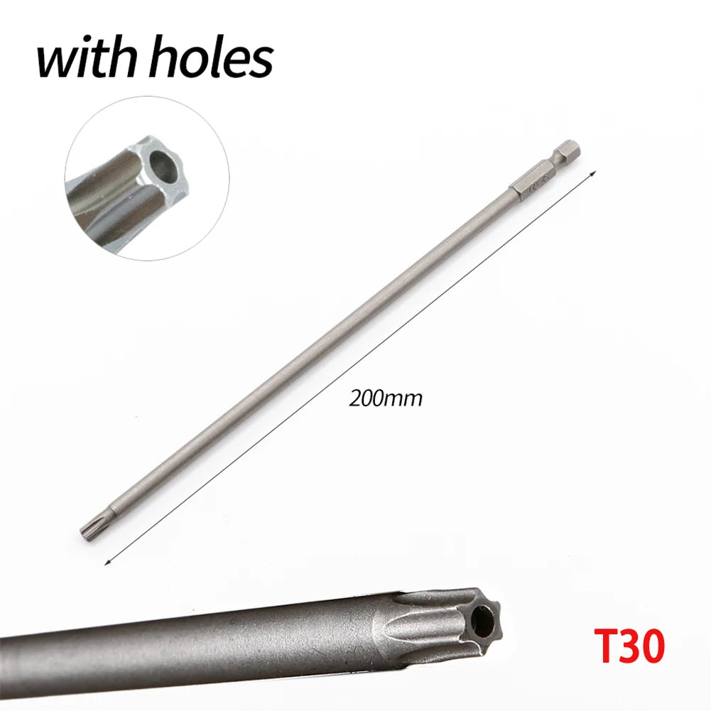 7.78In Hollow Torx Screwdriver Bit Hex Shank T8-T40 Tool For Exact Screw Unscrew Steel Electric Screwdrivers DIY Hand Tools Qme T30