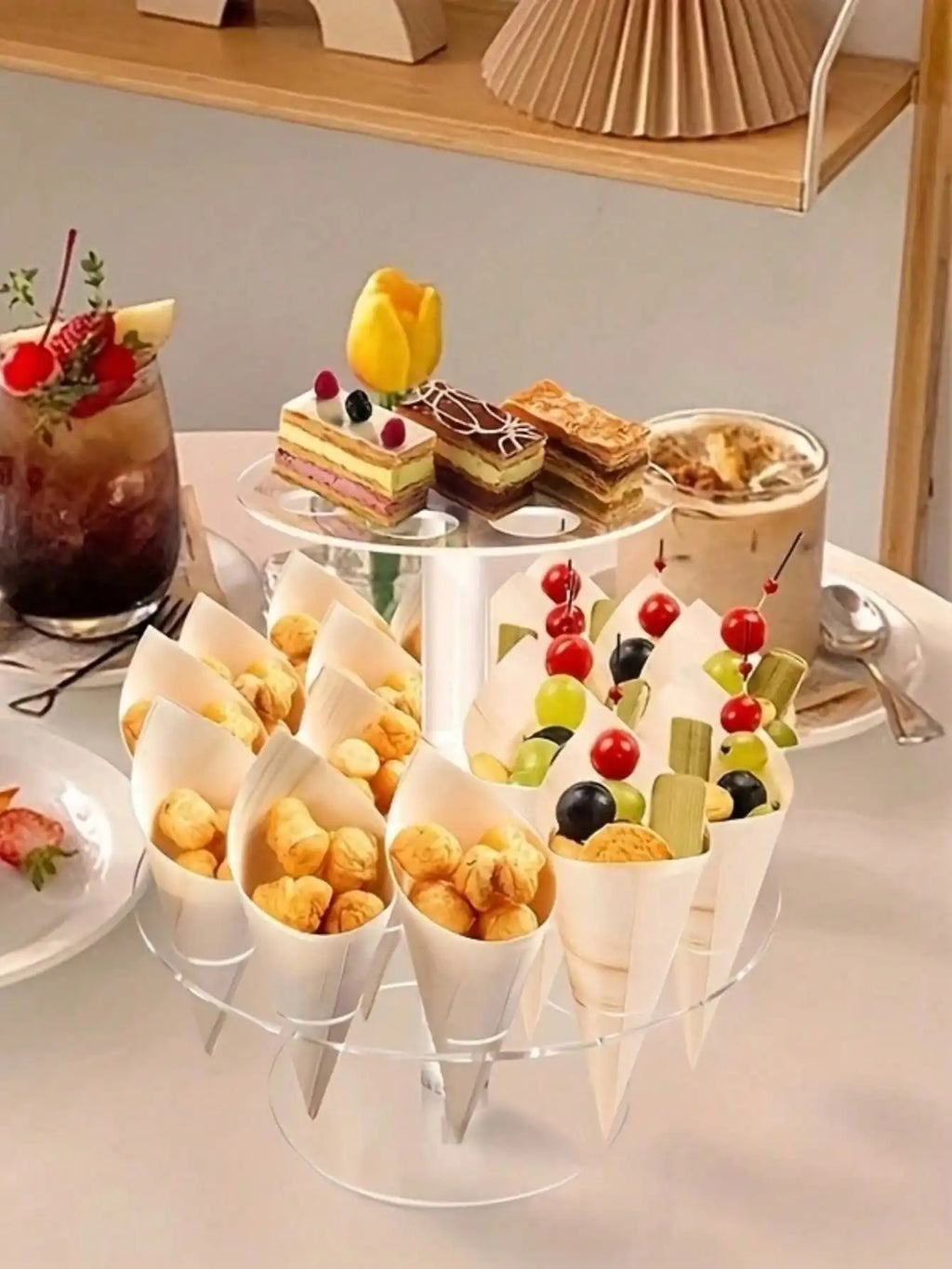 16 Hole Acrylic Transparent Ice Cream Rack Cone Display Cake Popcorn Qme