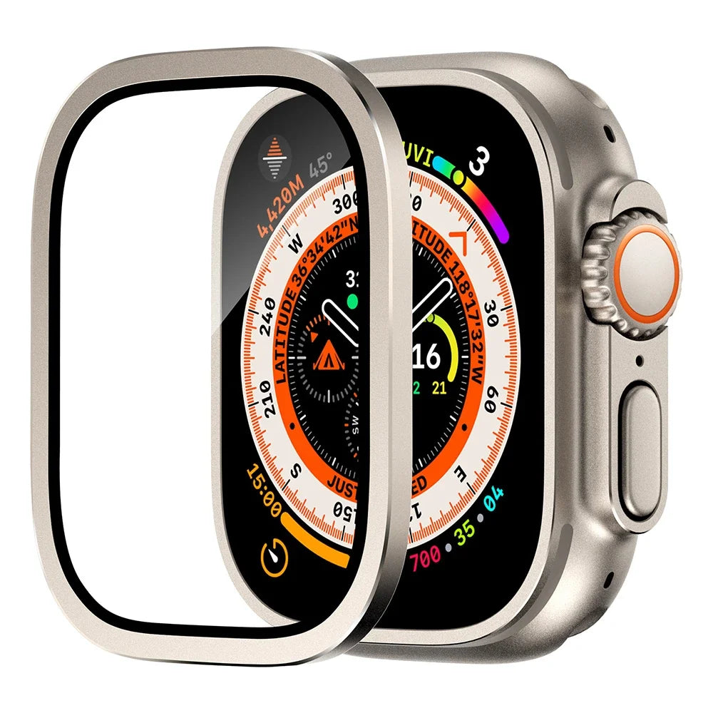 Tempered Glass for Apple Watch Ultra 2 49mm Screen Protector Metal Frame Anti-Scratch for IWatch Series Ultra 49 mm Accessories Qme Titanium For Ultra 2 49mm